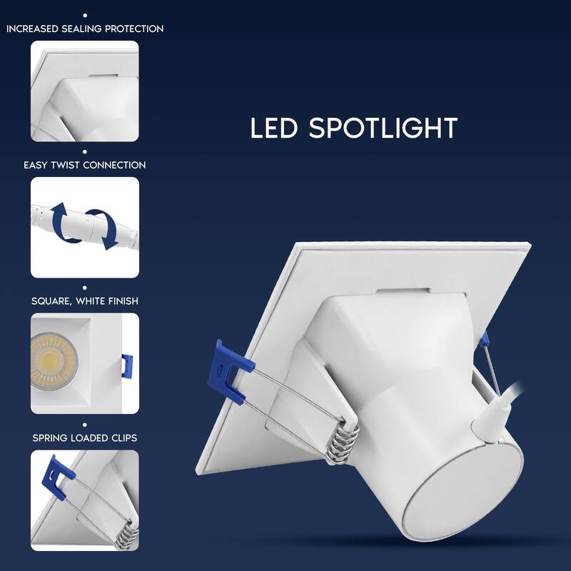 Luxrite 4 in. Square LED Recessed Ceiling Light J-Box 12W 5CCT 1060 Lumens Wet Rated IC Rated 4 Pack