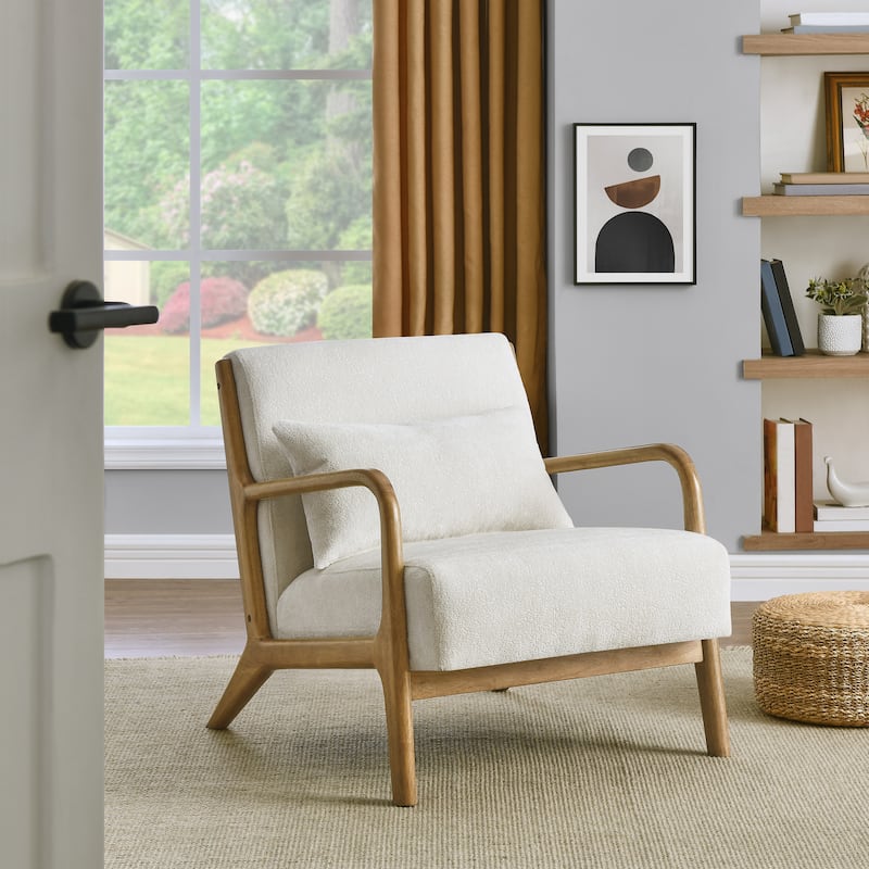 Eterna Mid-Century Modern Style Accent Chair with Removable Lumbar Pillow, Black Finish Solid Wood Legs - Natural,White