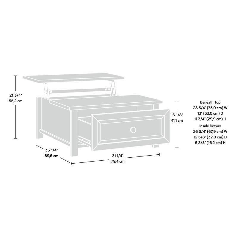 Lift-top Coffee Table, Brown finish,Accommodates TVs up to 60 inches