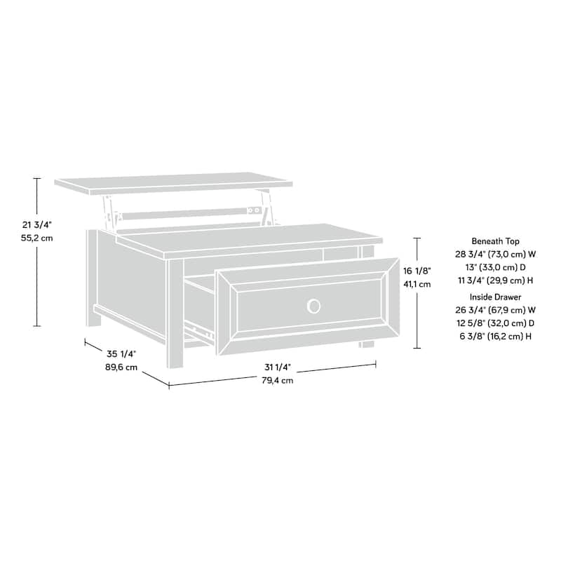Wood Lift-Top Coffee Table with 1 drawer, Brown - 35.28" L x 31.26" W x 16.18" H