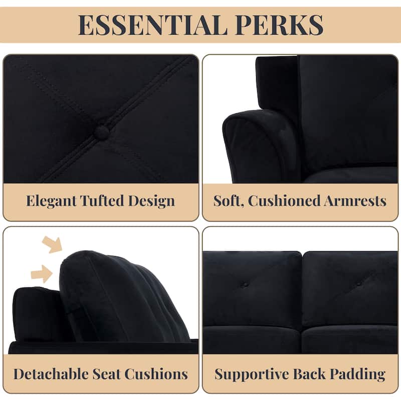 Affordable Tufted Sofa & Loveseat – Black Microfiber Couch for Small Spaces