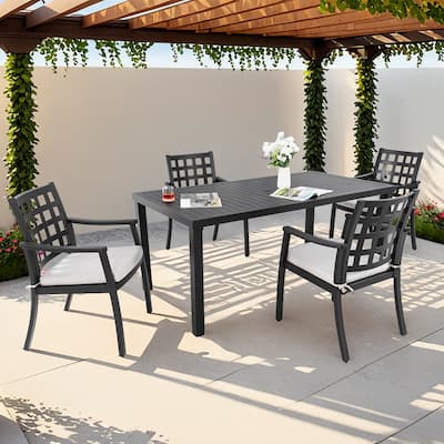 5-Piece Outdoor Aluminum Rectangular Dining Set with 4 Chairs, Sunbrella Fabric