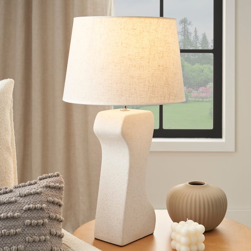 Nourison 21" Off-White Abstract Column Ceramic Table Lamp