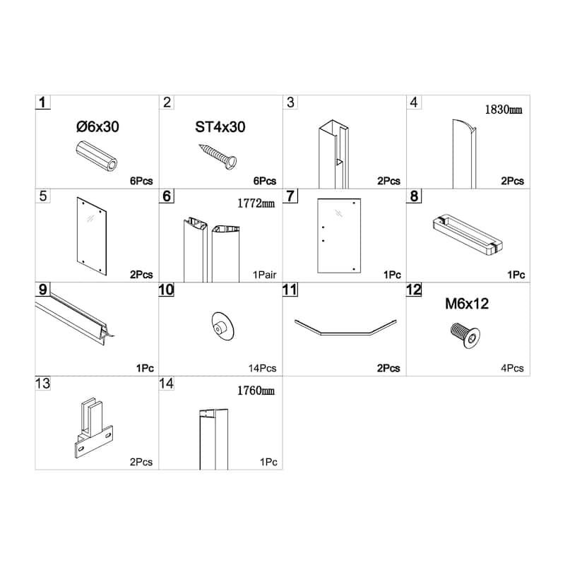 Shower Door 34-1/8" x 72" Semi-Frameless