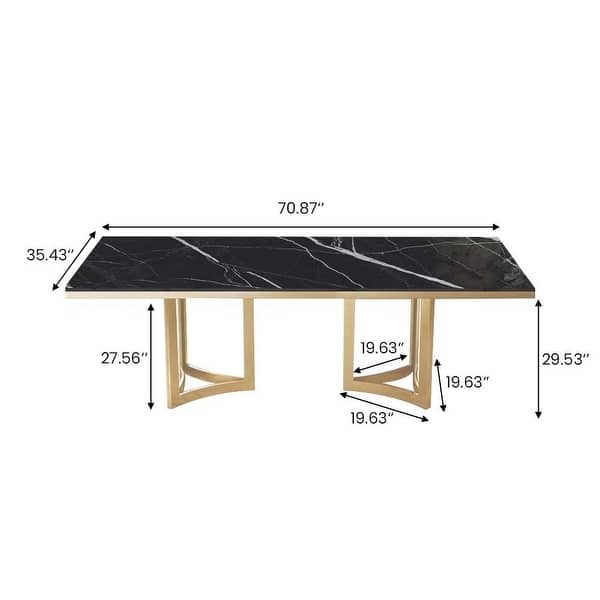 dimension image slide 2 of 11, Modern Marble Dining Table with White Rectangular Tabletop Gold Stainless Legs, Dining Room Table