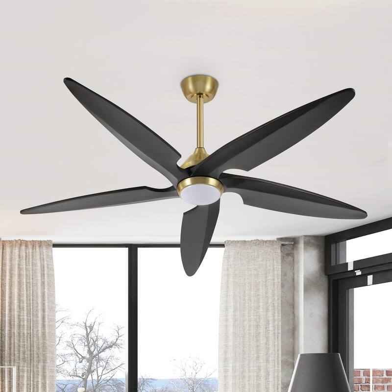 GetLedel 54" Solid Wood 5-Blade Ceiling Fan with Dimmable LED and Remote Control - Gold/Black