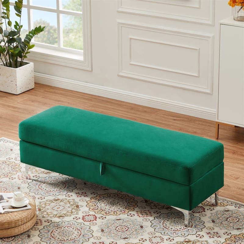 Modern Velvet Ottoman Bench, Storage Ottoman for Home
