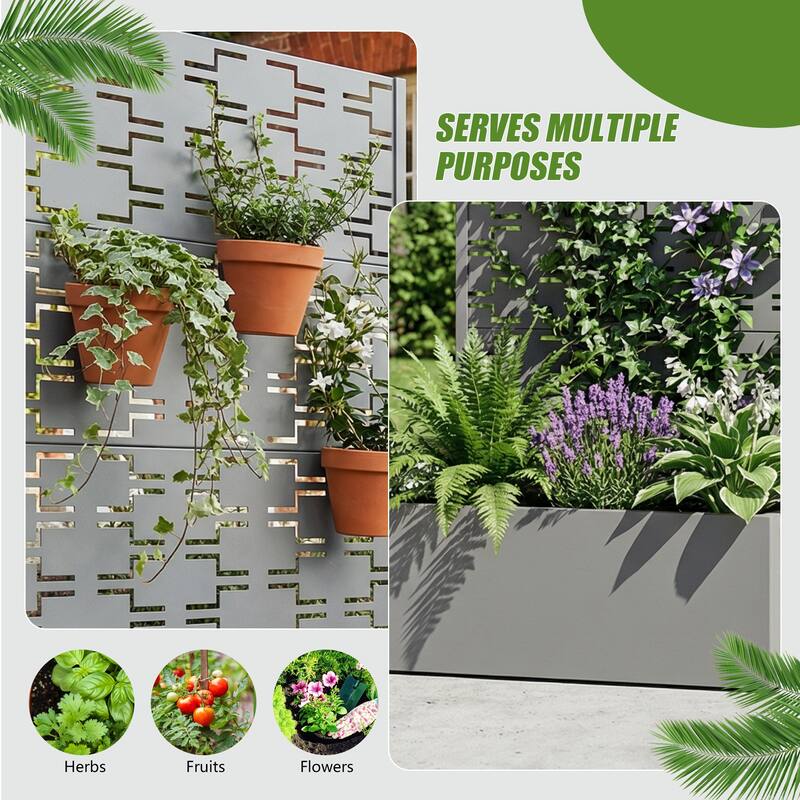 Metal Galvanized Planter Box with Trellis Privacy Screen Lockable Wheels