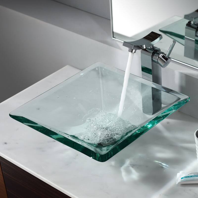 Kraus 16-1/2" Aquamarine Glass Vessel Bathroom Sink - Includes Pop-Up