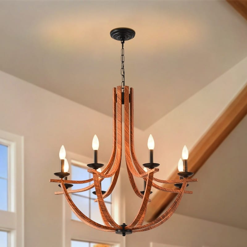 Modern Farmhouse Wood Chandeliers，Rustic Candle Chandelier