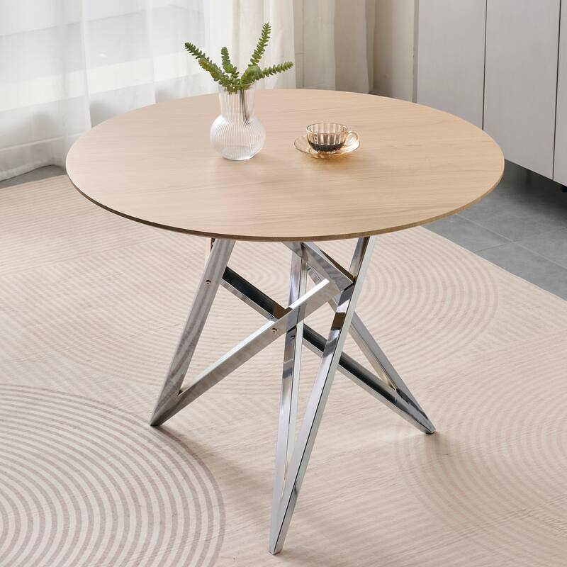 37Inch Round Dining Table, Small Round Kitchen Table With Golden Metal Legs, Suitable For 2 To 4 People