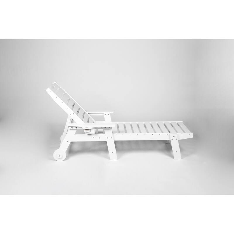 3-Piece White Wood Texture Oversized Chaise Lounge Chair Set w/ Side Table, All Weather Patio Lounge Chair