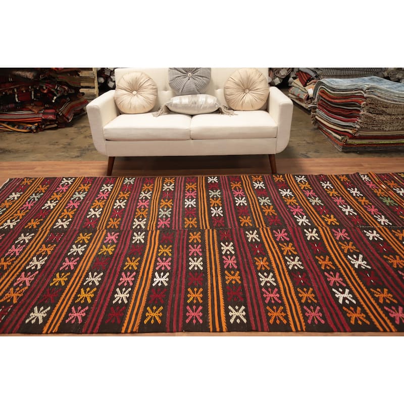 Hand Woven Oriental 100% Wool Carpet Southwestern Tribal Multi-Colored Kilim Area Rug - 11' 11'' X 5' 9''