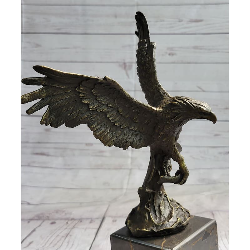 American Bald Eagle Holding Fish Bronze Sculpture Statue On Marble Base Signed Original 14 Inches X 8 Inches