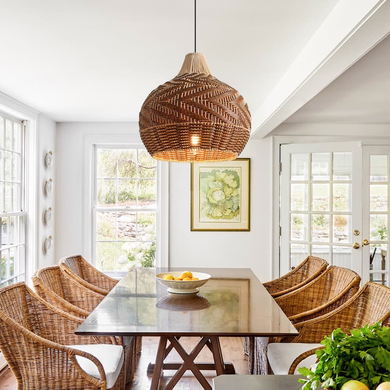 18.9" Farmhouse Natural Caged Handwoven Rattan Pendant Light - 18.9" D x 18.9" W x 62.99" H