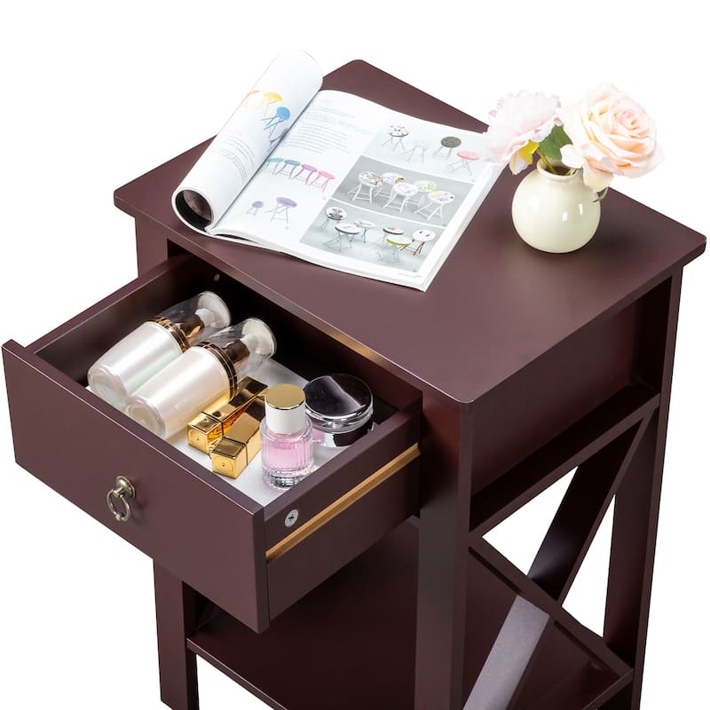 Brown MDF Coffee Side Intersection Tables with 2-Layer Drawers Set of 2 - 15.75 x 11.81 x 23.62 inches (L x W x H)