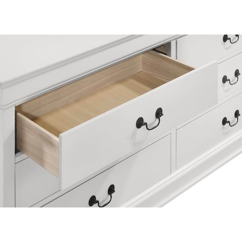 Louis Philippe 6-drawer Dresser and Mirror White