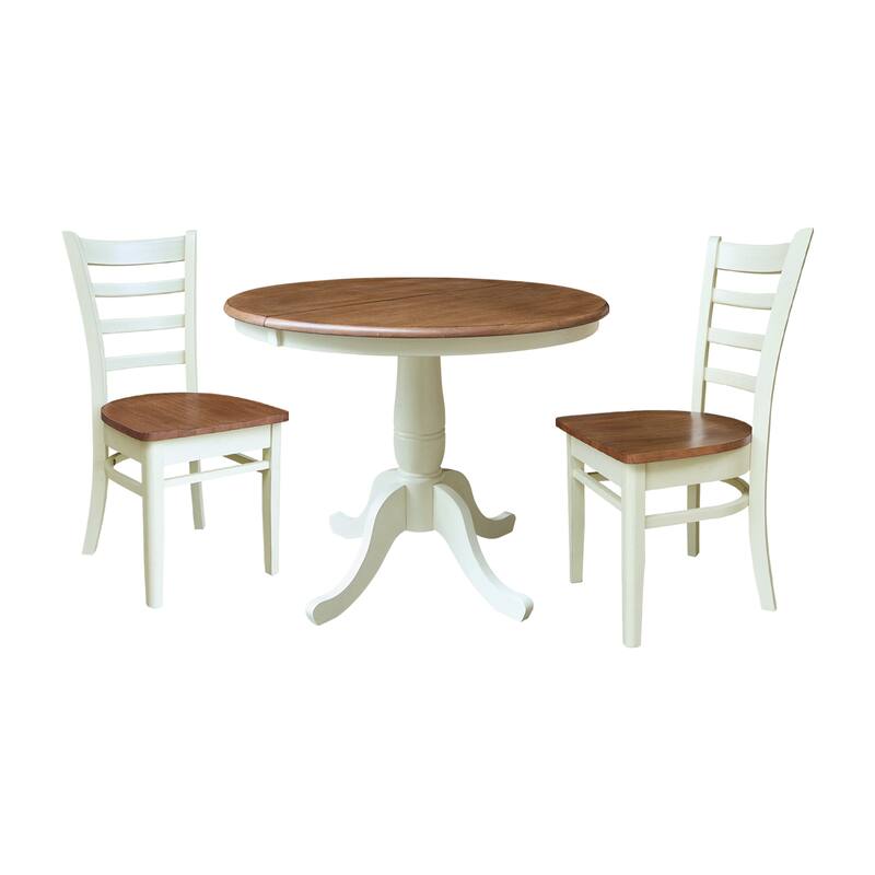 International Concepts 36" Round Extension Dining Table with Emily Chairs - 2 Chairs - Hickory/Shell