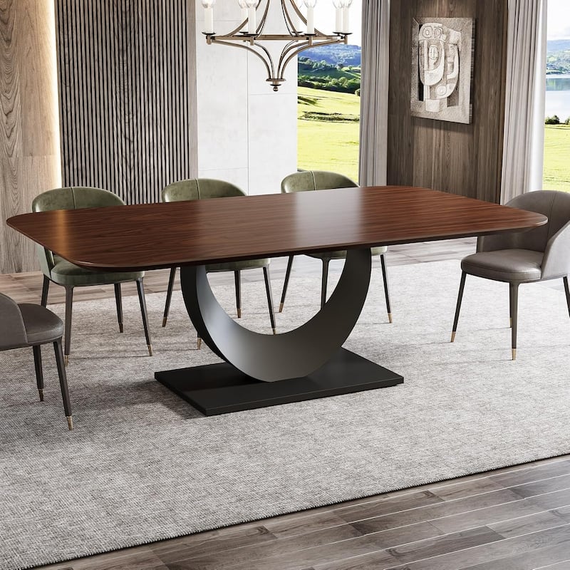 79 Inches Sintered Stone Dining Table for 8, Rectangle Kitchen Table with Stainless Steel Base