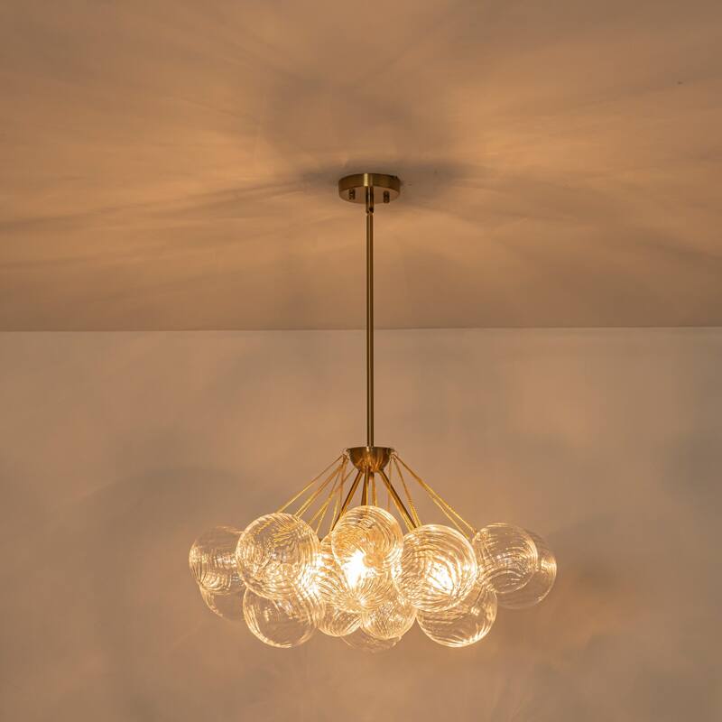 3-Light Modern Gold Cluster Bubble Glass Chandelier for Dining Room - 3 Light - Clear