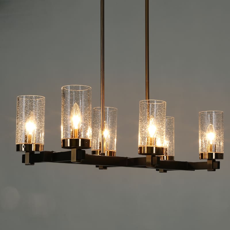 Yilia Modern Farmhouse 6-Light Black Gold Chandelier Linear Island Lights for Dining Room