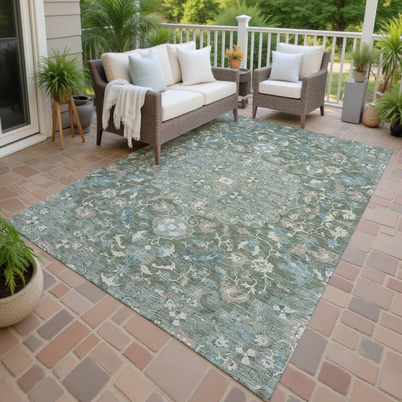 Machine Washable Indoor/ Outdoor Traditional Indore Chantille Rug - Basil - 9' x 12'