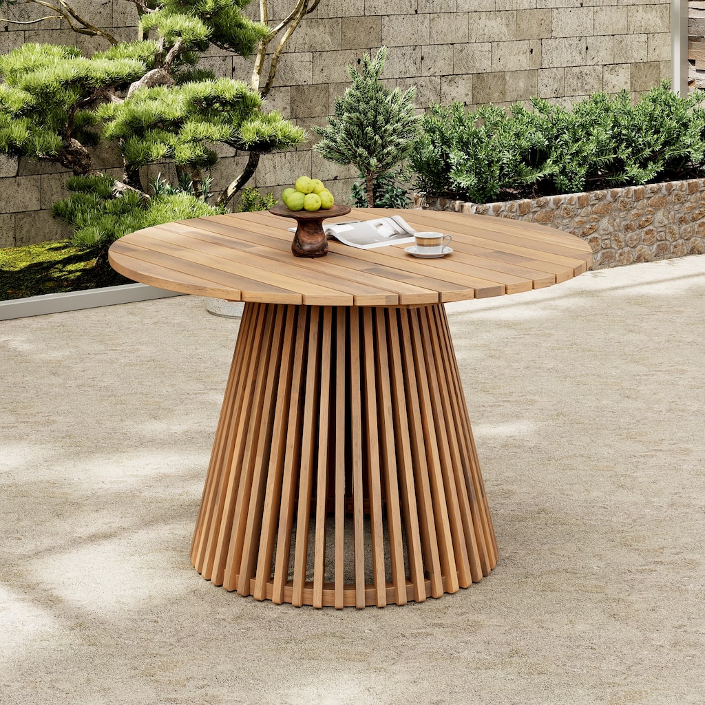 Outdoor Acacia Wood Patio Dining Table, 47.25-inch extra-large round dining table,for Backyard, Lawn, Balcony