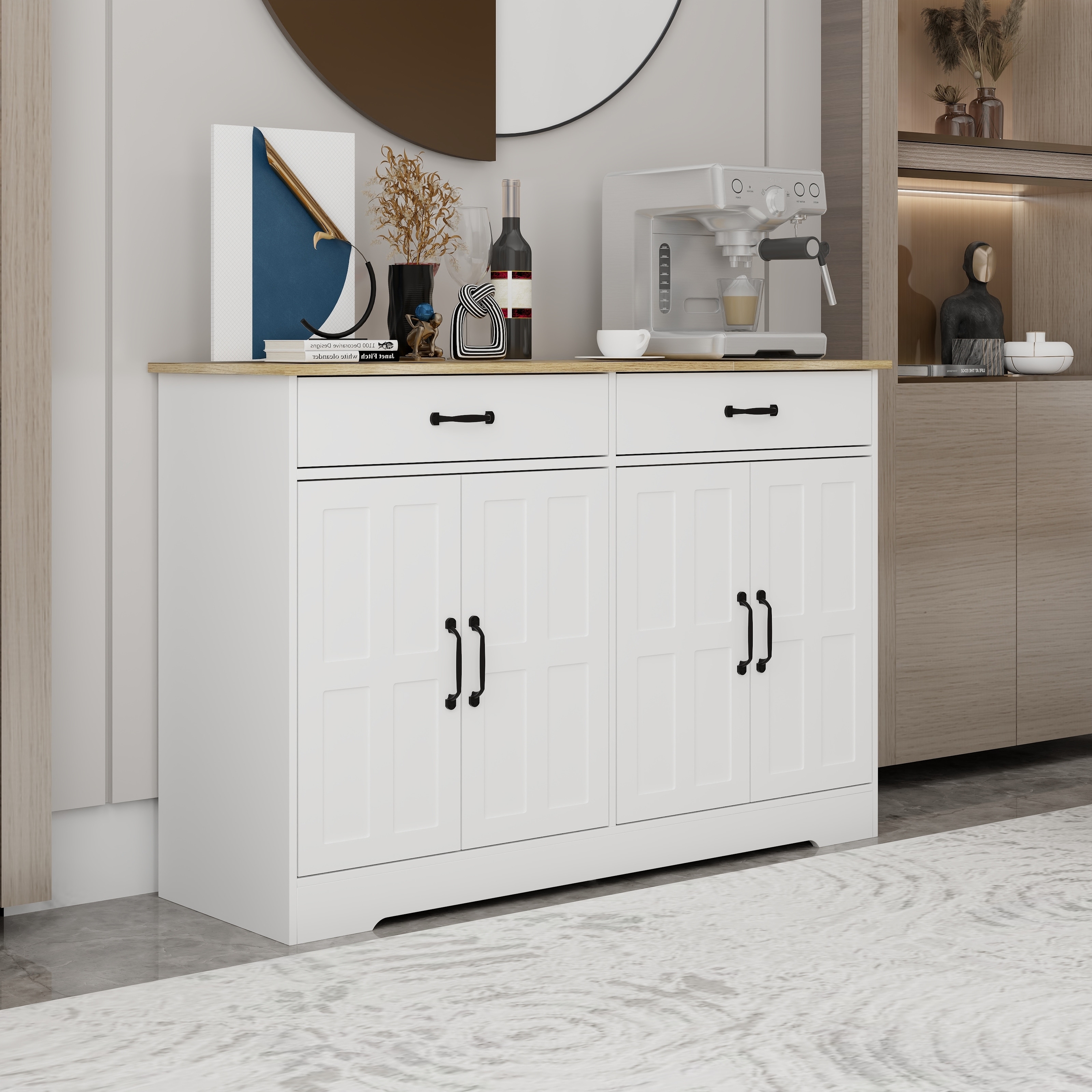 Sideboard with 2 Drawers & 4 Doors, Large Capacity Kitchen Buffet Cabinet, Entryway Table with 2 Storage Shelves