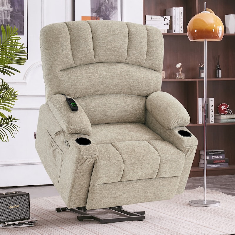 MCombo Power Lift Recliner Chair with Massage and Heat for Big Elderly People, Fabric R7092 (Large-Wide)