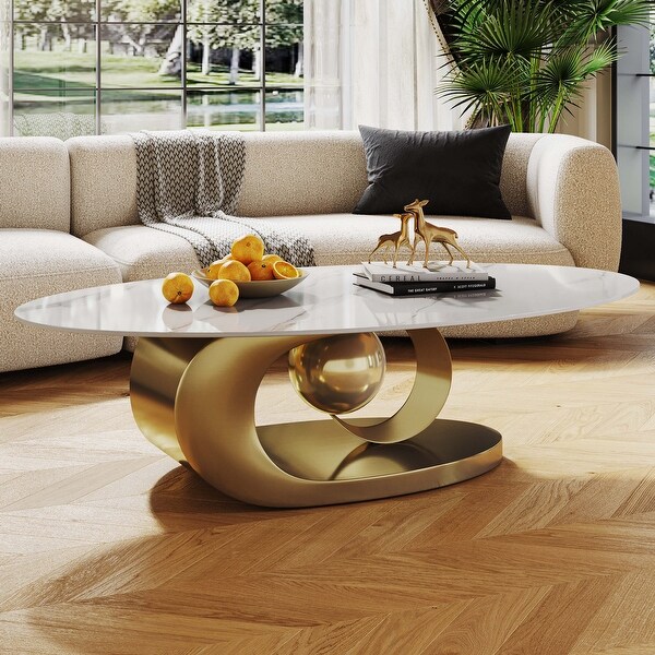 49.2-inch Modern Oval Sintered Stone Coffee Table with Innovative