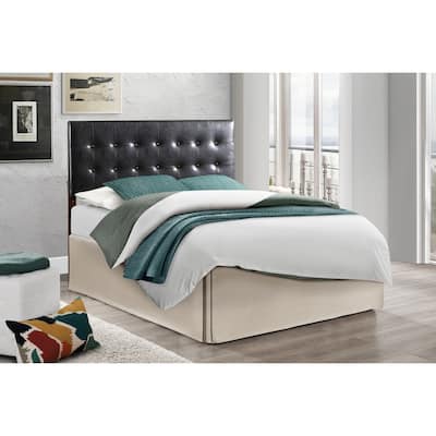 Queen Bed Headboard Coastal Cool Black Adjustable Height Faux Leather 63"W x 41-53"H