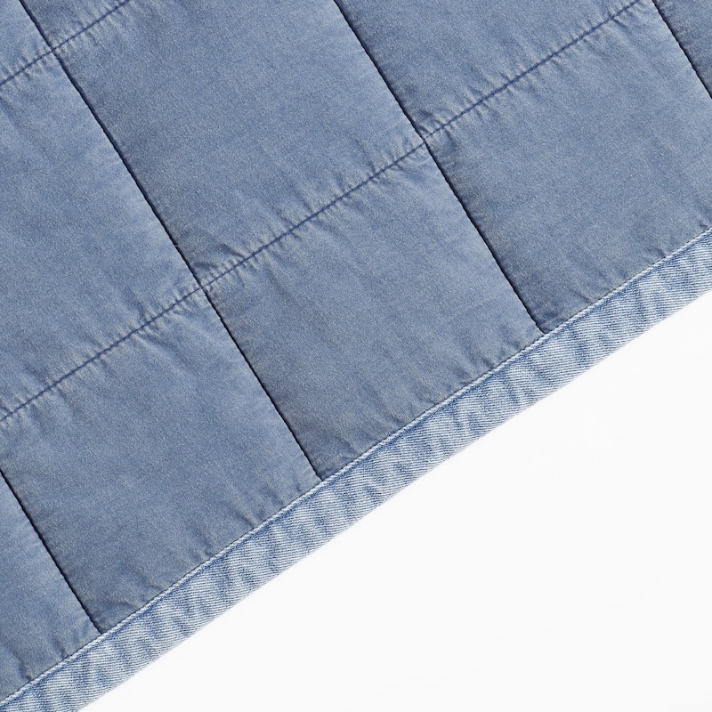 Paseo Road Stonewashed Denim Blue Box-Stitched Chic Casual Modern Rustic 3 Piece Quilt Set