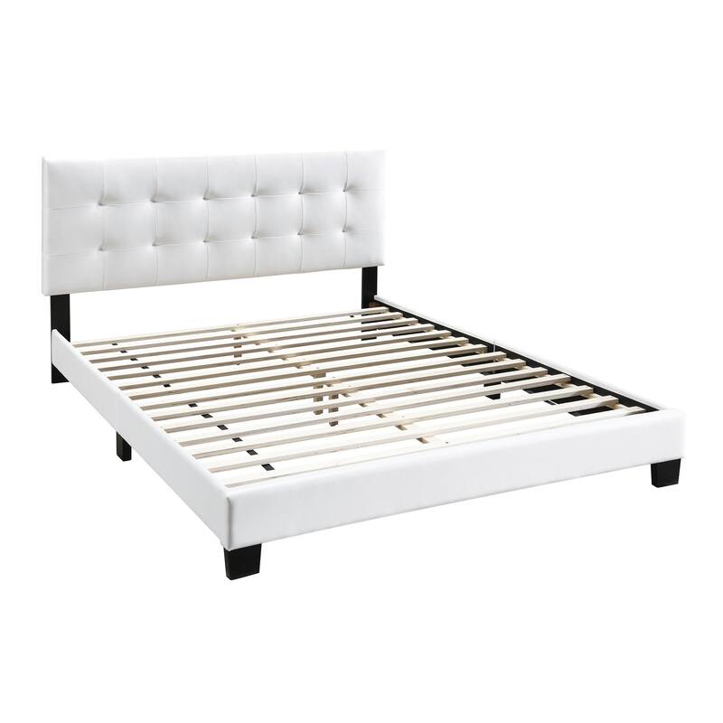 Transitional Style 3pc Bed 2x Nightstand Set Diamond Knobs Tufted Headboard White