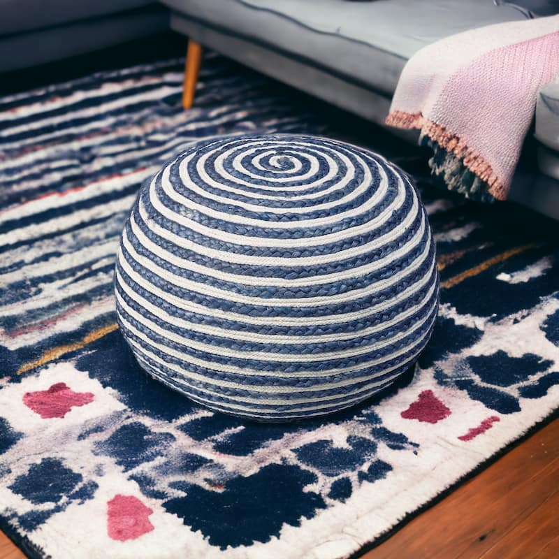20" Cotton Blend Round Pouf Ottoman for Living Room, Footrest, Seating