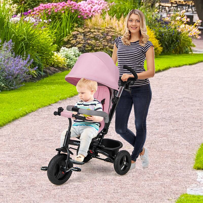 Gymax 4-in-1 Baby Tricycle Toddler Trike w/ Reversible Seat Canopy &