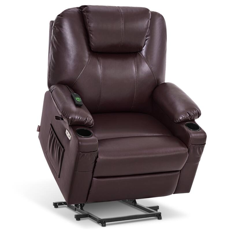 MCombo Large-Wide Power Lift Recliner Chair Sofa with Massage and Heat for Elderly People, Faux Leather R7510