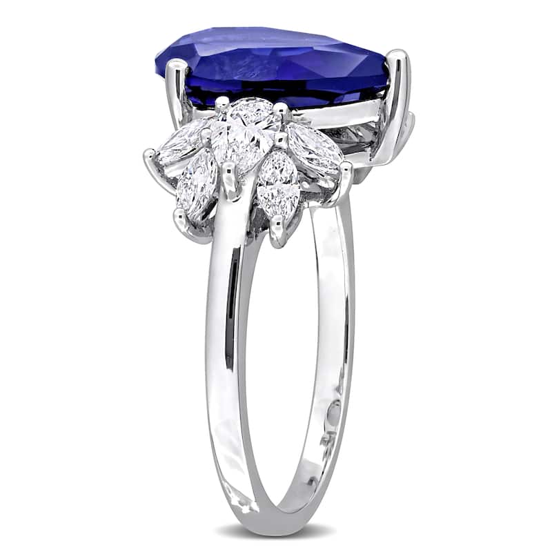 Miadora 4ct TGW Created Blue Sapphire 4/5ct TW Lab-Grown Diamond Ring 18k White Gold