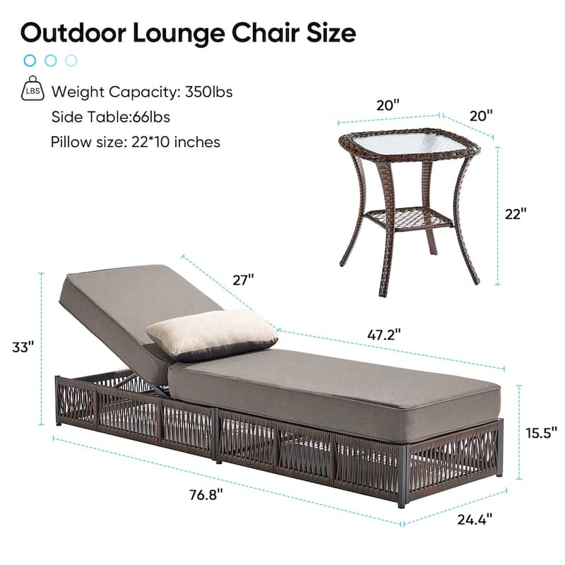 Pocassy 6 Pieces Patio Chaise Lounge Chair with Adjustable Backrest