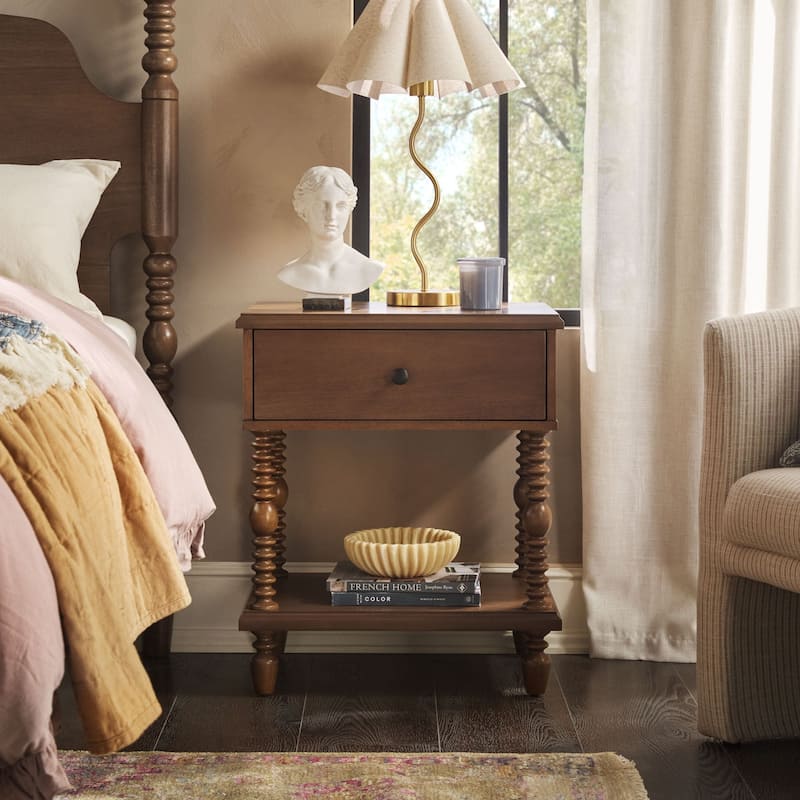Walker Edison Easy Assembly Solid Wood 1-Drawer Nightstand - Dark Brown