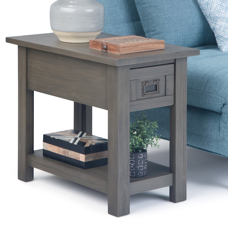 WYNDENHALL Garret SOLID ACACIA WOOD 14 inch Wide Rectangle Rustic Narrow Side Table - 14" W x 24" D x 20" H - Farmhouse Grey