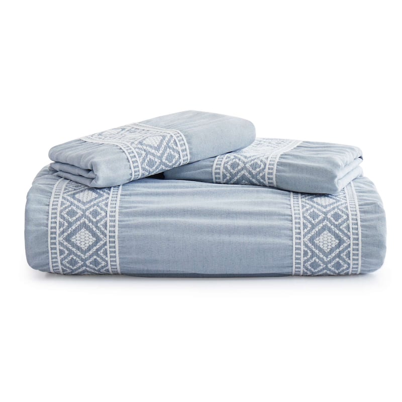 3-Piece Soft Lightweight Geometric Duvet Cover Set, Textured Bedding Set with Pillowcases for All Season