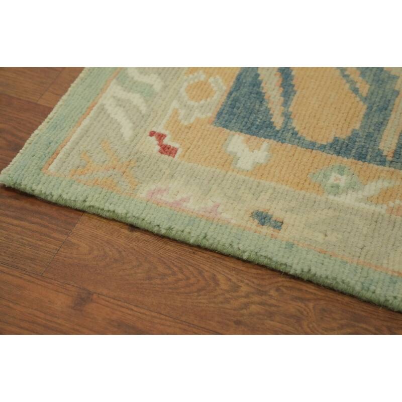 Vegetable Dye Green Oushak Turkish Area Rug, Floral Geometric Carpet - 10' 5'' X 8' 2''
