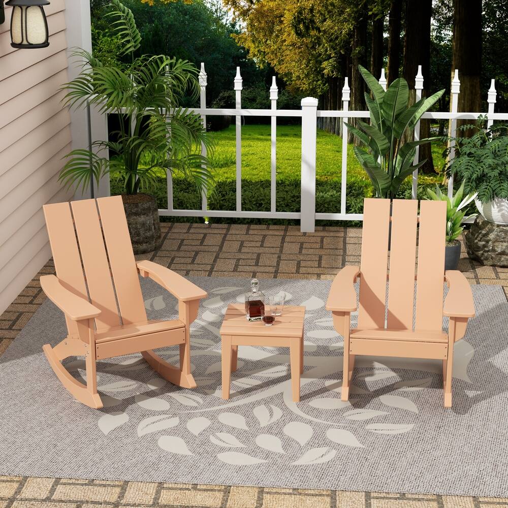 Shoreside Modern Eco-Friendly All Weather Poly Adirondack Rocking Chairs with Side Table (3-Piece Set)