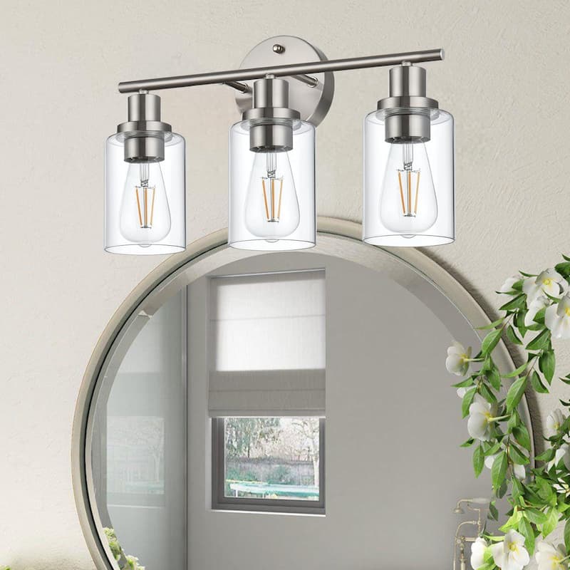 3-Light Bathroom Light Fixtures - Brushed Nickel