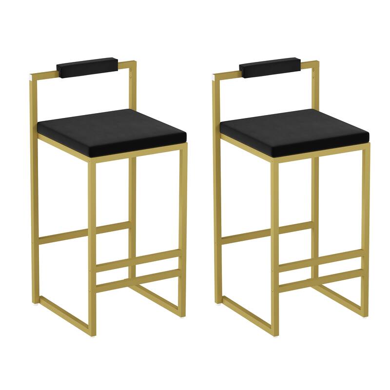 Set of 2 Upholstered Velvet Bar Stools - Gold+Black
