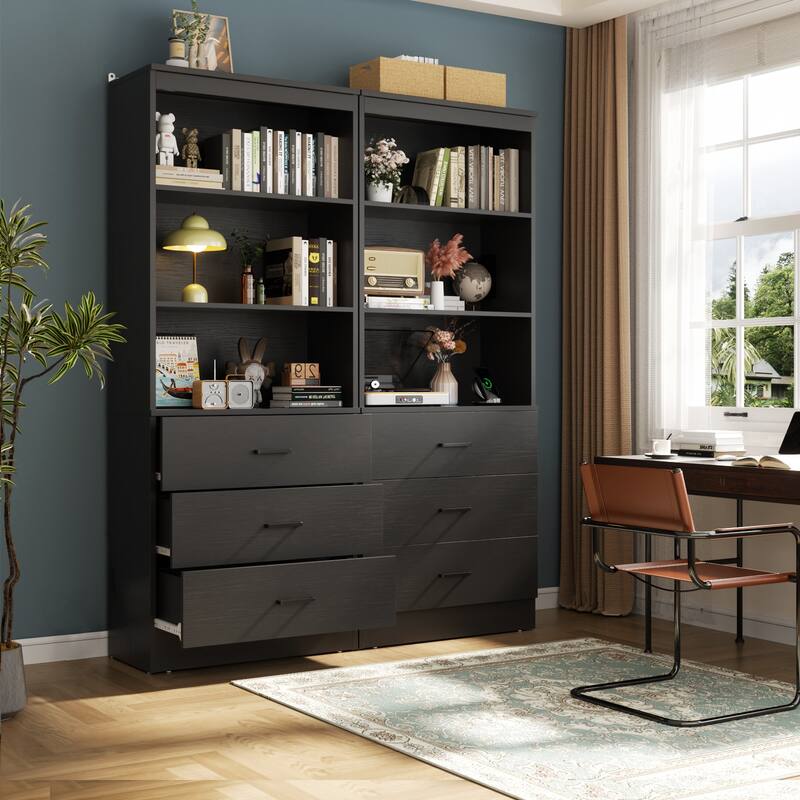23.6" W Closet System with 3 Wooden Drawers and Storage Shelves, 2FT Sturdy Walk-in Organizer Storage Unit - Black - Set of 2 (47.2'' W)
