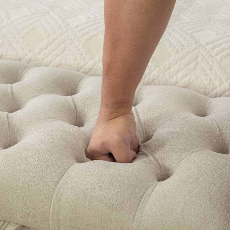 Large Storage Ottoman Bench, End of Bed Bench with Rolled Arms, Wood Legs, Button Tufted Storage Bench with Double Lids