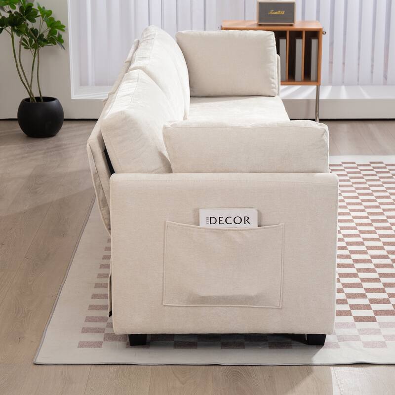 Chenille Upholstered 3 Seater Sofa, Cloud Sofa with 2 Pillows, Deep Seat Sofa with Storage Pocket for Living Room, Apartment