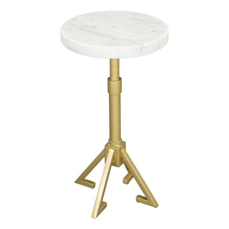 Sleek 22” Round Pedestal Side Table with White Marble Top and Gold Iron Base for Small Spaces - 22”H x 11”W x 11”L