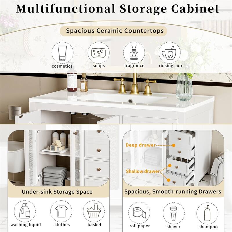 36-inch Bathroom Vanity with Two Soft-Close Doors,Adjustable Shelves